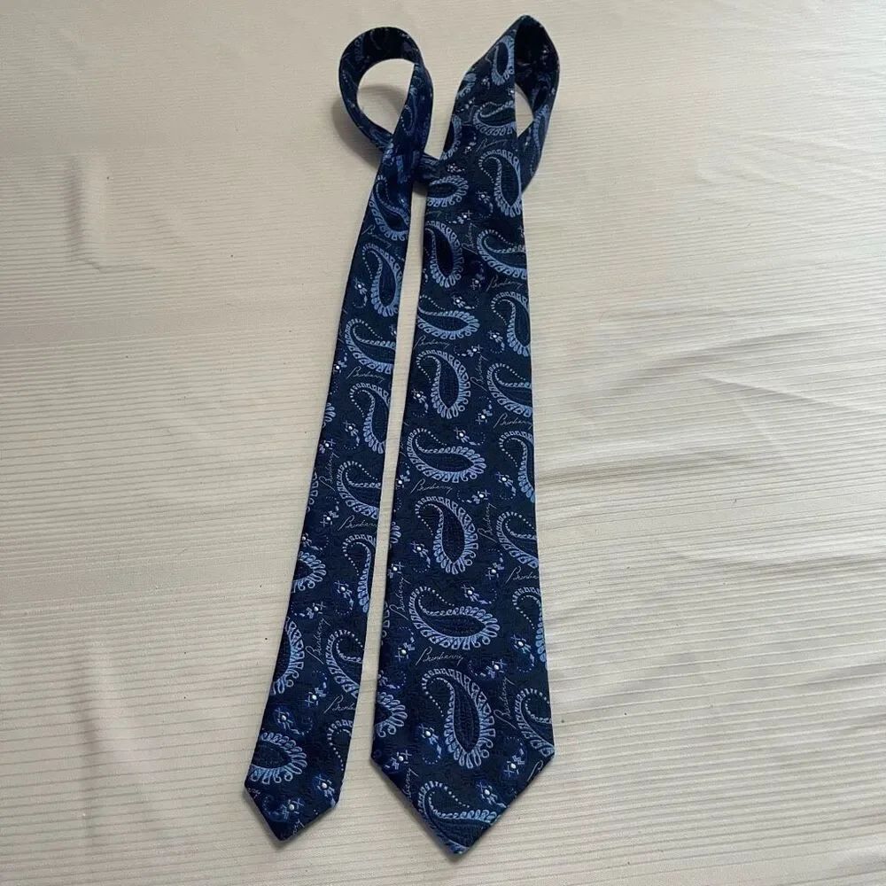 Burberry Blue Paisley Silk Necktie Tie
